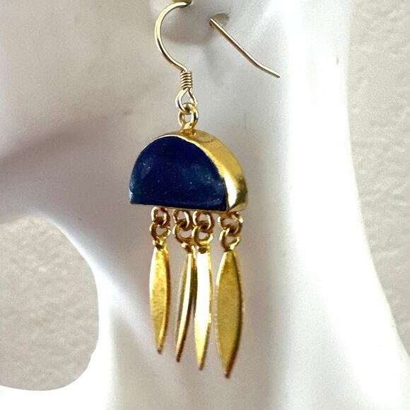 14k Gold Plated Lapis Lazuli Drop Earrings - Picture 6 of 10